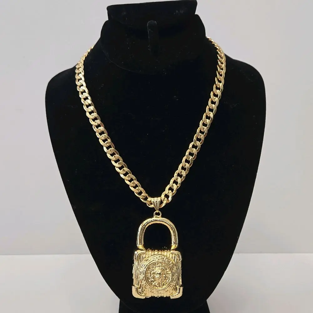 18K Gold Plated 18" Cuban Necklace  with Bold Padlock