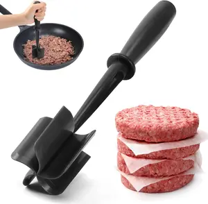 Premium Meat Chopper – 5-Curve Blade Ground Beef Smasher – Heat-Resistant Nylon Meat Masher for Hamburger, Potatoes – Non-Stick Ground Meat Chopper – Black