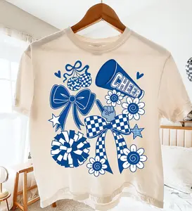 Comfort Colors Preppy Cheerleader Coquette tshirt, Bleu Cheer Mom shirt, Cheer Season tshirt, Cute Bow Cheerleading tshirt, Team Spirit tee, tshirt hot trend tiktok 2025, Comfort tshirt, tshirt trend, Menswear Top, women top
