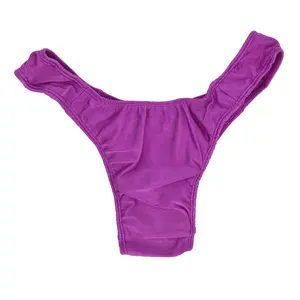 Purple Satin Gaff Thong for Transgender Crossdresser Smooth Tuck - Soft Stretchy Fabric Wide Crotch Thong-Style Back Vibrant deep purple Color