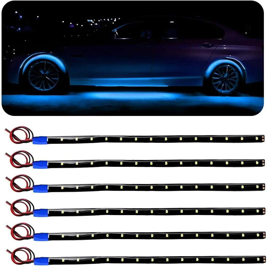 6 count 15 LED Strip Underbody Light, DC 12V 1Ft Flexible Underglow  LED Light Strip with 6 Inch Wire,  LED Interior Exterior Decoration for    (Ice Blue)