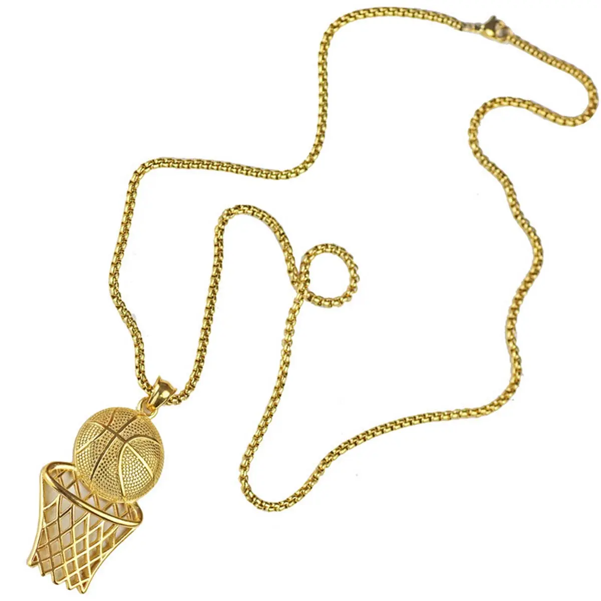 Unisex Casual Basketball Hoop Pendant Necklace - Hip-Hop Style, Artificial Gems, High-Quality Metal Coated, Adjustable Chain, Comfortable Fit, Luxe Look, Crafted with Precision, Durable Materials, High-End Feel, for Adult Daily Wear