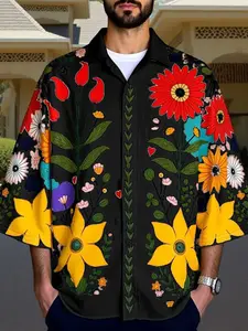 INCERUN Men's Vacation Short Sleeve Floral Casual Shirt, Stylish Summer Top for Men, Perfect for Travel & Daily Wear