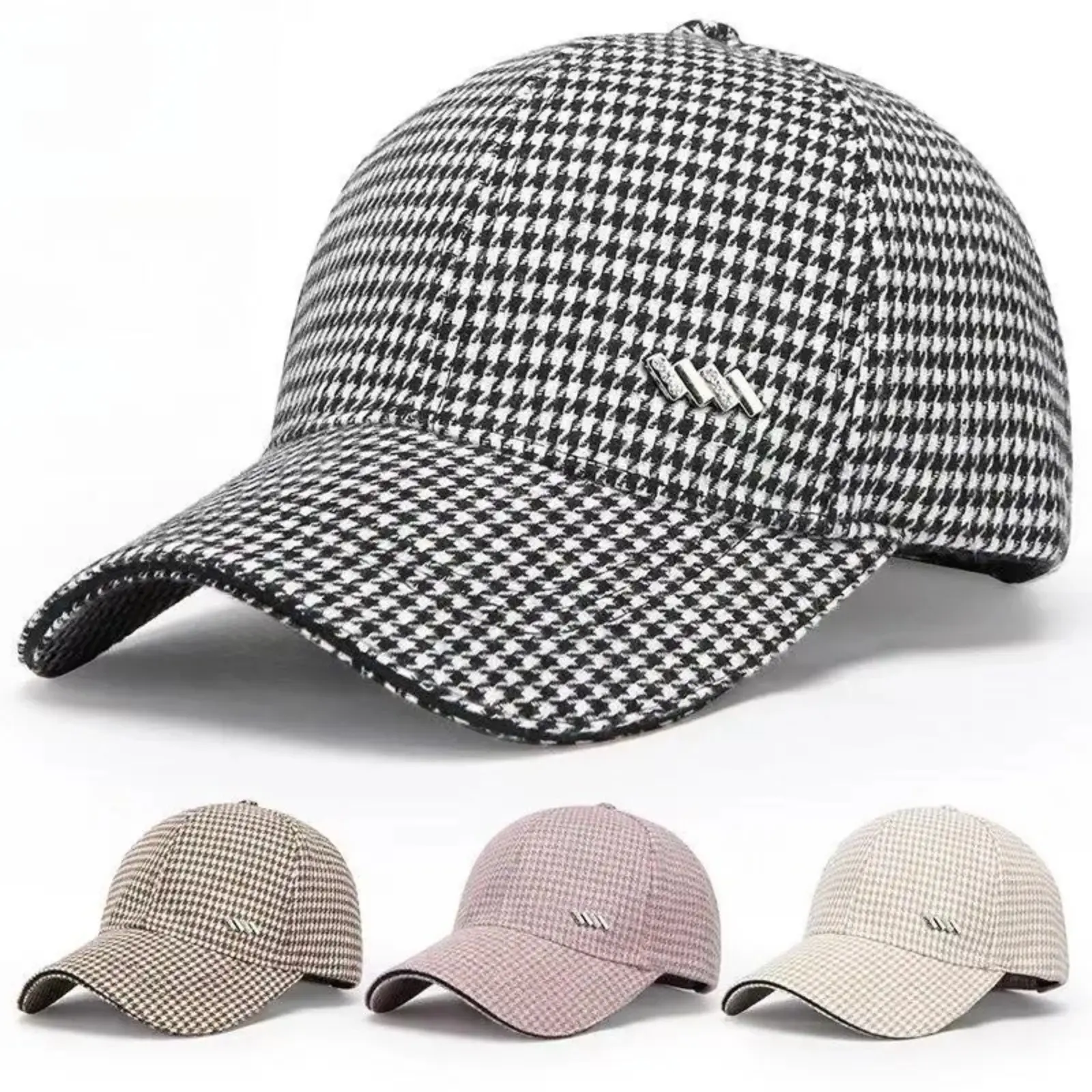 Houndstooth Snapback Baseball Cap - All-Season Casual Peaked Sun Protection Hat for Everyday Outfits, Bag Accessory Snapback Hats