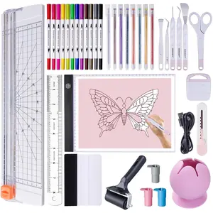 37 count Essential Tool Set for Cricut Machine, Ultimate Tool with 7 count Weeding Tools for Vinyl, LED Light Pad, 12'' Paper , Vinyl Scrap Collector, Crafting Starter Kit for Cricut Projects