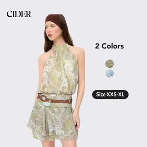 Cider Chiffon Paisley Halter Neckline Shirred Layered Mini Dress SummerWins Dealsforyou