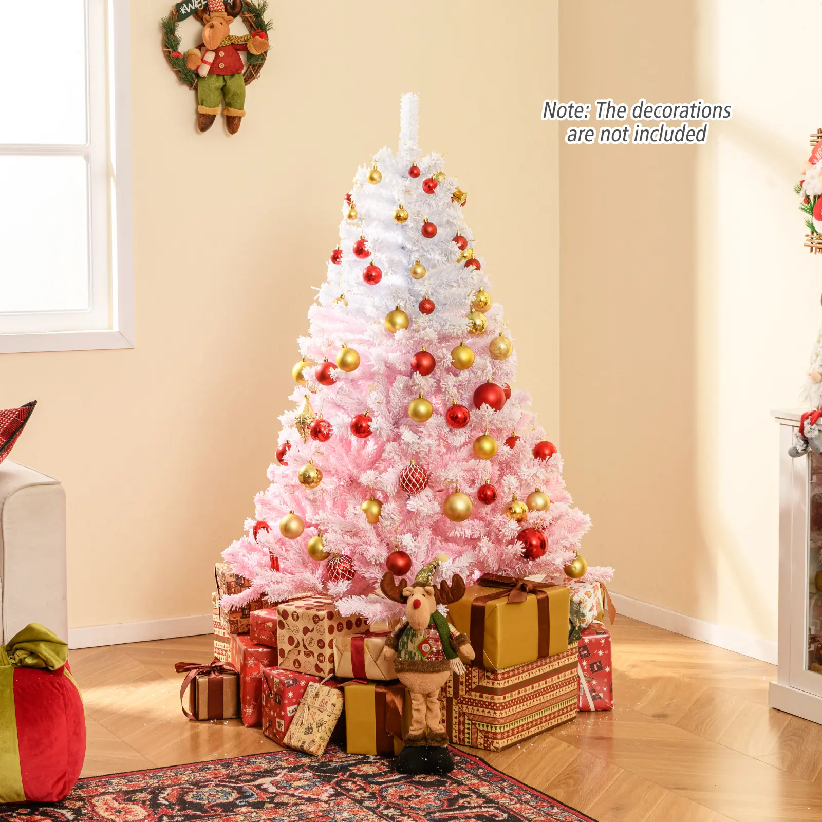 COSTWAY - 2025 New Artificial Christmas Tree with Folding Metal Stand and 456 Branch Tips-5FT