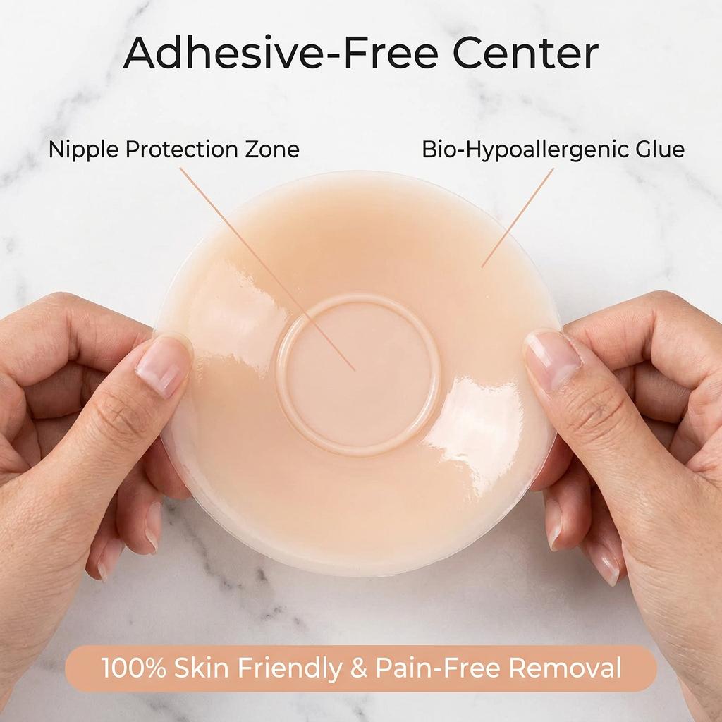 Medical Grade Non Toxic Silicone Sticky Circles Womenswear Underwear Full Coverage Seamless Adhesive Bra Pads Reusable Nip Nook Pasties for Women Anti Chafing Invisible Breast Covers Lifters Washable 10 Wears