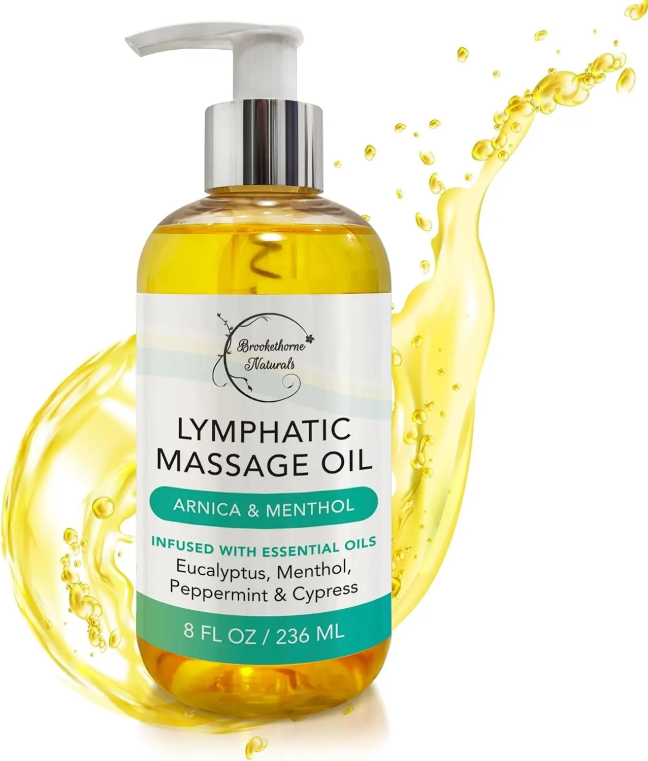 Lymphatic Drainage Massage Oil by Brookethorne Naturals | 100% Natural with Arnica, Eucalyptus & Menthol | Post Surgery Recovery & Detox | 8oz