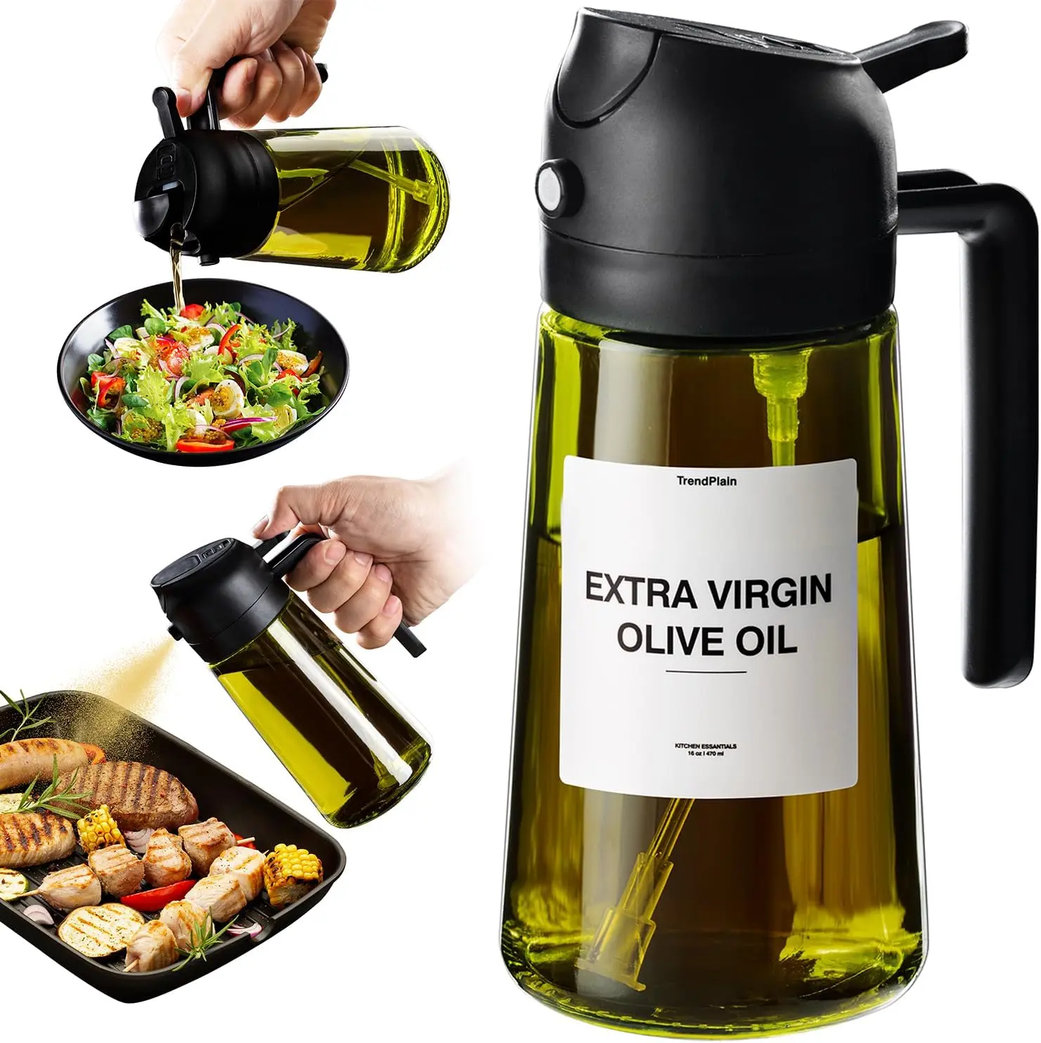 2-in-1 Stainless Steel Oil Dispenser Bottle & Sprayer, 8.45 oz Eco-Friendly Kitchenware, Modern Stylish Home Utensil for Cooking Measuring