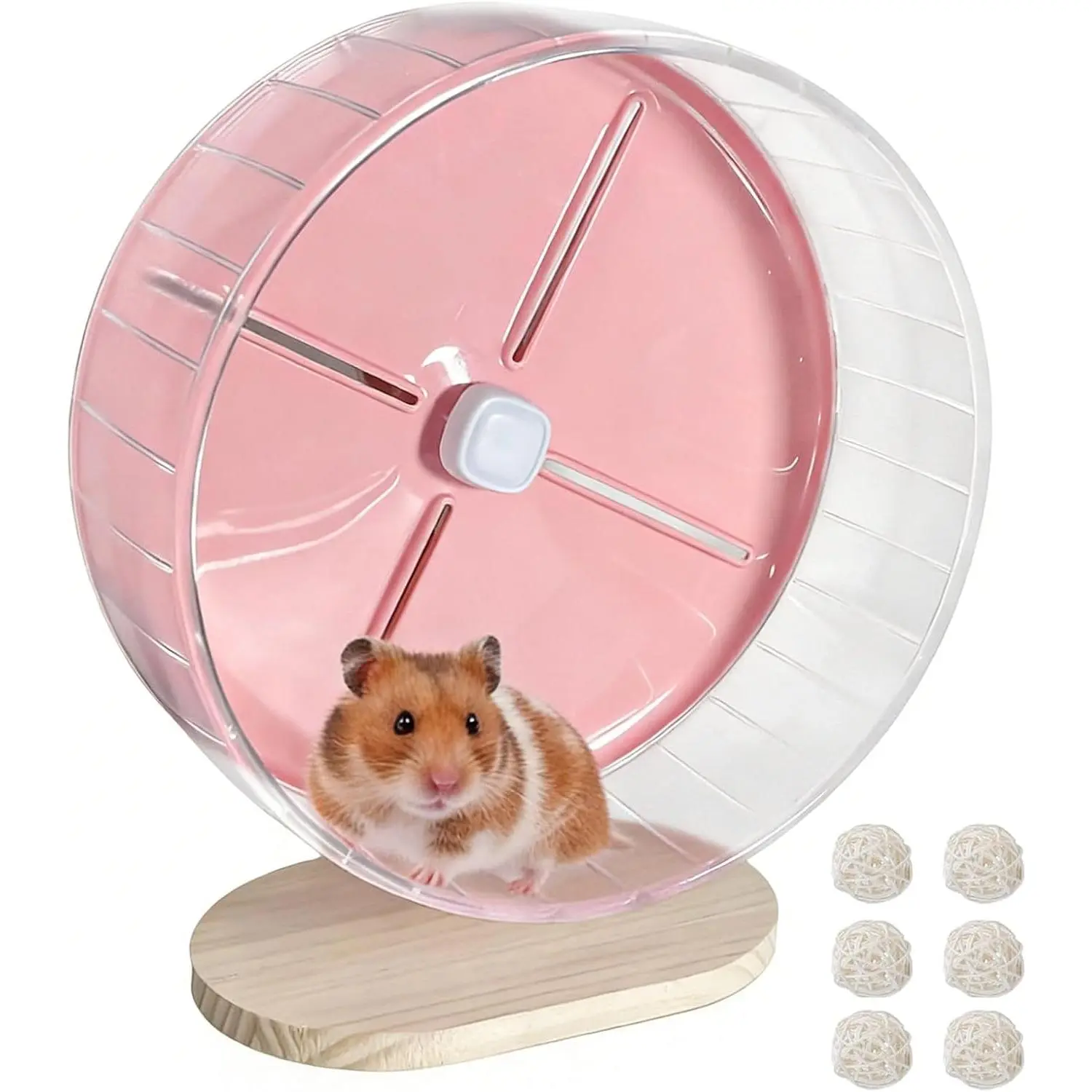 10.2-Inch Quiet Hamster Wheel Spinner - Anti-Skid Adjustable Stand for Syrian Hamsters, Small Pets (Pink)