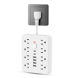 14-In-1 Surge Protector Power Strip with 8 AC Outlets, 4 USB Ports, and 2 Type-C Ports. Features an Individual On/Off Switch. Wall-Plug USB Charger, Compact Desktop Outlet Extender. Space-Saving Flat Plug Design for Home, Office