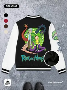 Rick and Morty Baseball Jacket, Long Sleeve, Graphic Print, Casual Fitted Style, Breathable and Warm, Unisex Fashion Coat for Outdoor Activities