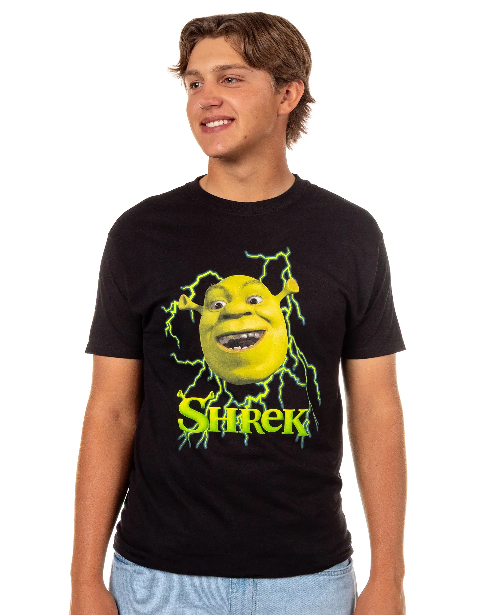 Dreamworks Shrek T-Shirt Men's Lightning Logo Design Adult Short Sleeve Top