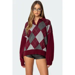 Argyle Oversized Polo Sweater