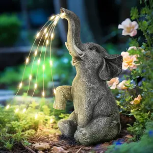 ISUNMEA Solar Garden Decor Watering Elephant Statues Outdoor, Birthday Gifts for Women Mom Grandma Senior Elder, Elephant Ornament for Balcony, Garden, Patio, Yard, Lawn (Constant Lights Only)
