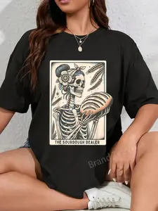 100% Cotton Sourdough Bread Tarot Card Skeleton Homemaker Baking T-Shirt
