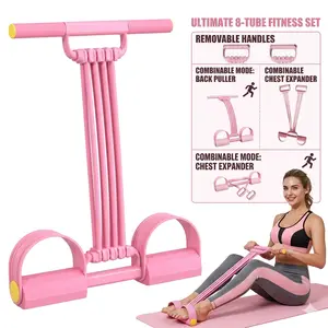 Upgraded 3-in-1 8-Tube Pedal Resistance Band, Elastic Yoga Pull Rope Fitness Equipment, Multifunction Sit-up Exerciser for Home Gym, Full-Body Workout for Tummy, Waist, Arm, and Leg Slimming