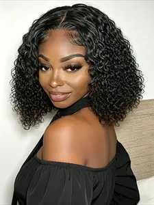 Curly Wave Human Hair Wig Bob Wig 4x4 Transparent Lace Closure Wig Human Hair Wig for Women Ideal for Daily Use and Special Occasions like Christmas and New Year Party