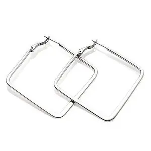 Stately Steel Flat Square Hoop Earrings