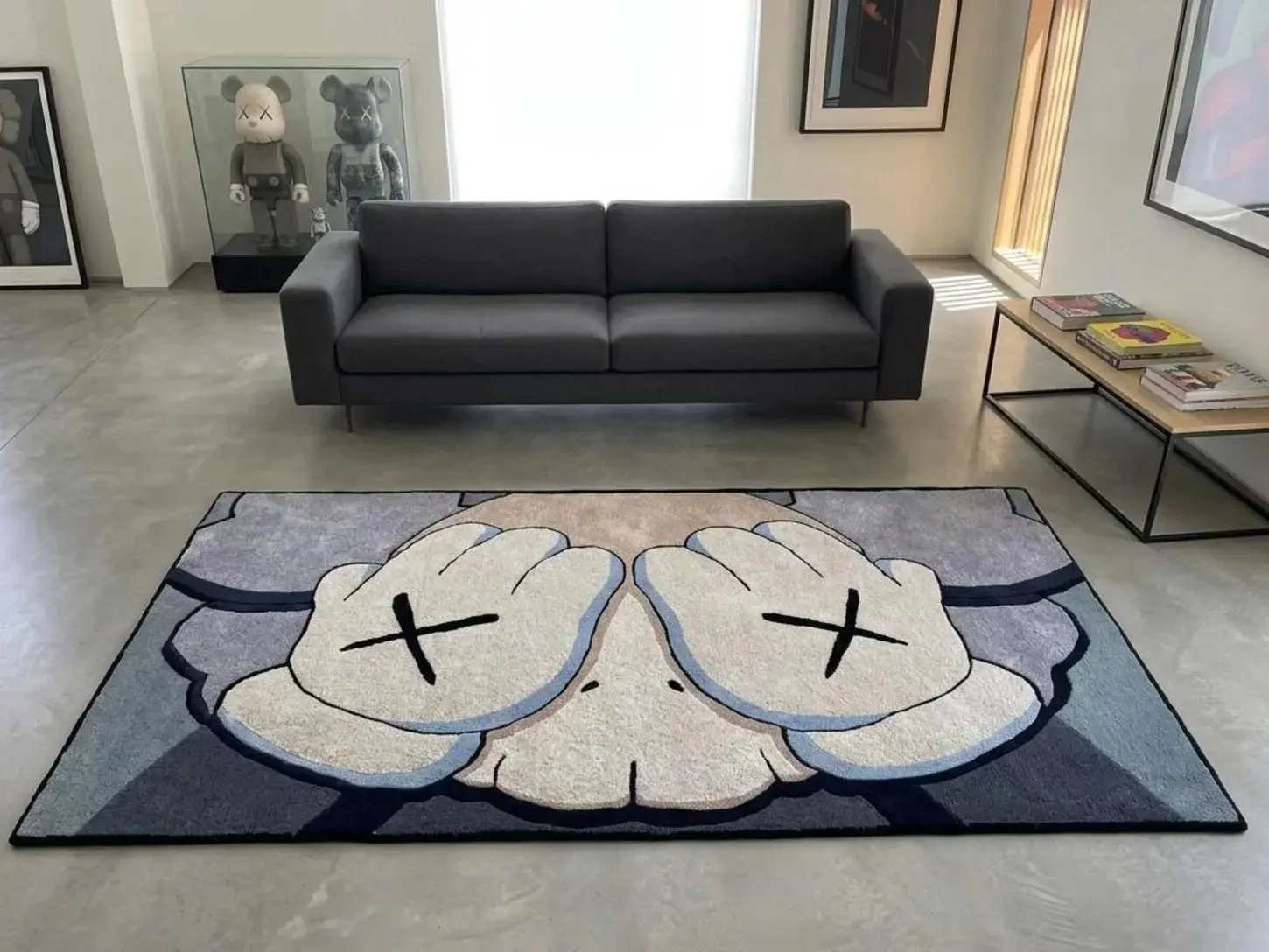 KAWS Inspired Hand Tufted Rug, Abstract Grey Black Carpet, Pop Art Rug ,
