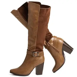 Women's Heeled Knee High Boots Zip Up High Chunky Heeled Boots