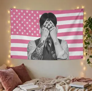 Pink Aesthetic Wall Flag Korean Idol Style Room Decor Music Fan Art Tapestry Poster
