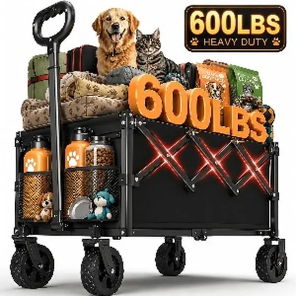 600 lbs Capacity Heavy Duty Foldable Pet Stroller for Dogs and Cats Extra Large Stroller for Disabled Dogs All Terrain Multifunctional Cart with Cup Holder for Beach Camping Shopping Sports Black