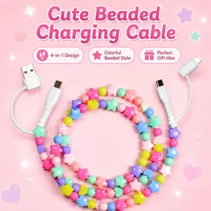 Beaded Charging Cords USB C Cable 4 in 1 Multi Beaded for iPhone Charger Cord MFi Certified 3.3FT Fast Charging Cable 66W Chubby USB A Type C IOS Cable Compatible with iPhone 16 15 14 Pro Max/iPad/Galaxy S25 Colored