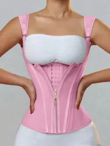 JMK Fajas 1 Count Women's Solid Color Everyday Shapewear Top, Lady, Adjustable Hook & Eye Closure Zipper, Waist Trainer, Womenswear Tummy Control Girdle Shaper Corset, Matt Waist Trainers, Suitable For Daily Wear Or Training