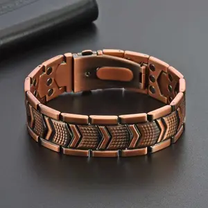 Men's magnetic copper bracelet, 3 rows of magnets for triple magnetic force, adjustable size with built-in adjuster, stylish men's copper jewelry, therapeutic bracelet, Father's Day gift.
