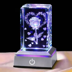 3D Loverose Crystal Nightlight,Perfect Valentines Gift Ideas for Her My Girlfriend Wife Mom - Unique Anniversary Birthday Presents - I Love You Decolamp