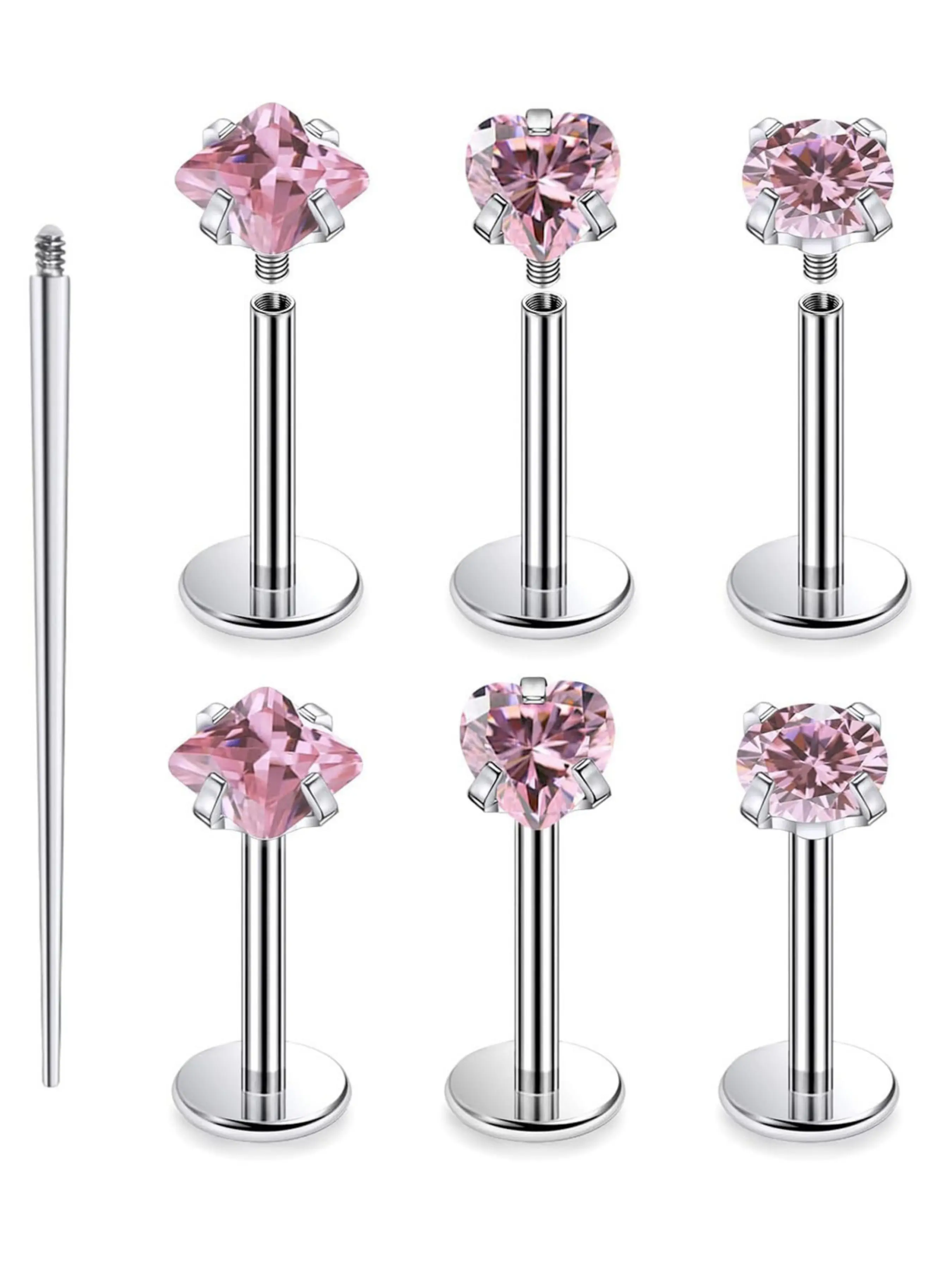 Set of 7pcs 16g Lip Rings with Cz, Internally Threaded Monroe Lip Ring, Medusa Snake Bite Piercing Jewelry, Conch Tragus Forward Helix, Side Labret Jewelry, Cartilage Helix Piercing, Body Jewelry
