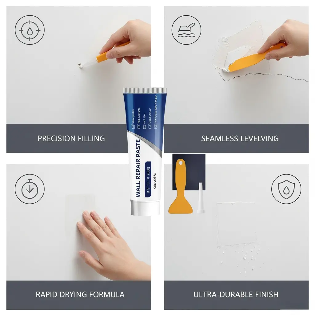 250g Instant Wall Paste - No Sanding Crack Filler, Drywall Patch Compound, Rapid Drying Formula Waterproof Adhesive, Precision Filling Easy DIY Fix for Indoor Walls, White Spackle