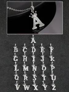 Crown three-dimensional letter pendant necklace with diamond, Modern versatile accessories, Necklace initial, Diamond initials necklaces, Charm necklaces, jewelry gift, suitable for multiple scenes, king necklace, gift for girlfriend, wife, mother