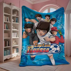 1pc Captain Tsubasa Anime Print Flannel Blanket - Vibrant Soccer-Themed Design, Soft & Cozy for Sofa, Office, Travel - All-Season Comfort, Digital Print, Home Decor Accessory, Cozy Home Accessory | Anime Character Print | Plush Texture 694