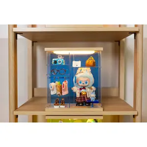 Bravik Illumina Closet Box Blue - Premium Acrylic and Wood LED Display Case Perfect for 17-18 cm Collectible Toys with Accessories Display Case 5.1x5.1x7.9 in