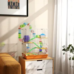 5-Tier Portable Hamster Cage & Travel Carrier, Vibrant Orange - Includes Exercise Wheel, Transparent Tubes, Ventilated Design, Ideal for Syrian Hamsters, Perfect for Weekend Getaways, Vet Visits