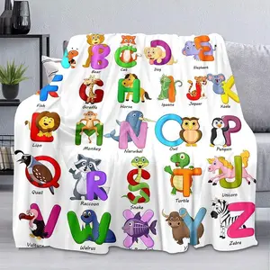 Colorful Abc Learning Blanket, Soft Plush Cartoon Animal Throw for Boys & Girls, Comfortable Sofa & Chair Cover, Perfect Gift
