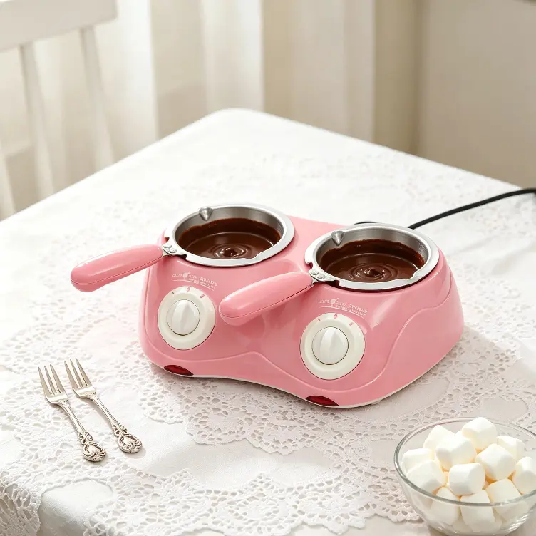 CNCEST Pink Electric Chocolate Melting Pot Fondue Kit - Kitchen Appliances with 2-Temperature Settings (109°F,140°F), 9 Molds & Tools, Premium Materials Resist Daily Wear, for Baking & Candy Making, Ideal for Living Rooms, Coffee Shops, Housewarming Gifts