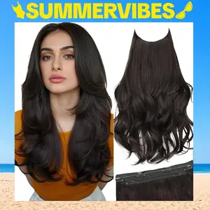 SummerVibes AISI HAIR 20 Inch Invisible Wire Hair Extensions with Transparent Wire Adjustable Size 6 Secure Clips Long Wavy Layered Natural Looking Thinner Double Weft Hairstyle Synthetic Hairextensions Wavy Hairpieces