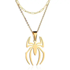 Spider Necklace For Men Women Titanium Stainless Steel Gold Silver Black Cuban Chain Paperclip Chain Lightweight Trendy Cool Goth Spider Pendant Necklace For Teen Halloween Non Tarnish Jewelry y2k Stylish Unique Accessories Birthday Gifts With Gift Box
