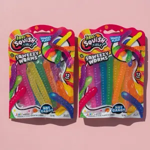 JA-RU Irresquishible Sqweezy Worms 12-Pack Stretch & Squeeze Sensory Fidget Toy Rainbow Colors Not Candy Fun Stress Relief