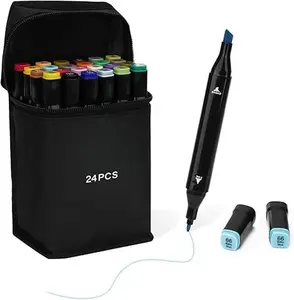 Valentine's Day New Year 2026 Gift Alcohol Markers Set 24 Vibrant Colors Dual Tip Blender Art Markers for Coloring Illustrations Sketching with Carrying Case & Color-Coded Caps