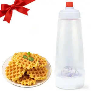 Pancake Batter Dispenser 2-in-1 Mixer Bottle with Stainless Steel Whisk Ball Easy-Pour Silicone Spout 33 Oz Silicone Squeeze Pancake Mix Dispenser Reusable Kitchen Utensils for Pancakes Waffles Crepes and More - Smooth