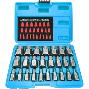 25PCS Broken Bolt Extractor Set, Damaged Screw Pipe Thread Remover Kit, Stripped Bolt Nut Stud Extractor Socket Tool Set for Automotive Plumbing Repair