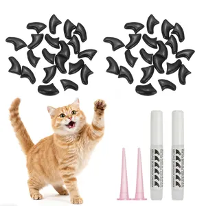 PETAXCELL Cat Nail Caps, Cat Claw Covers with Adhesive Glue and Applicators, Kitten Claw Caps Soft Paws, (40pcs, S, Black), Intended for Pet Tips /  Nail Covers / Control Paws