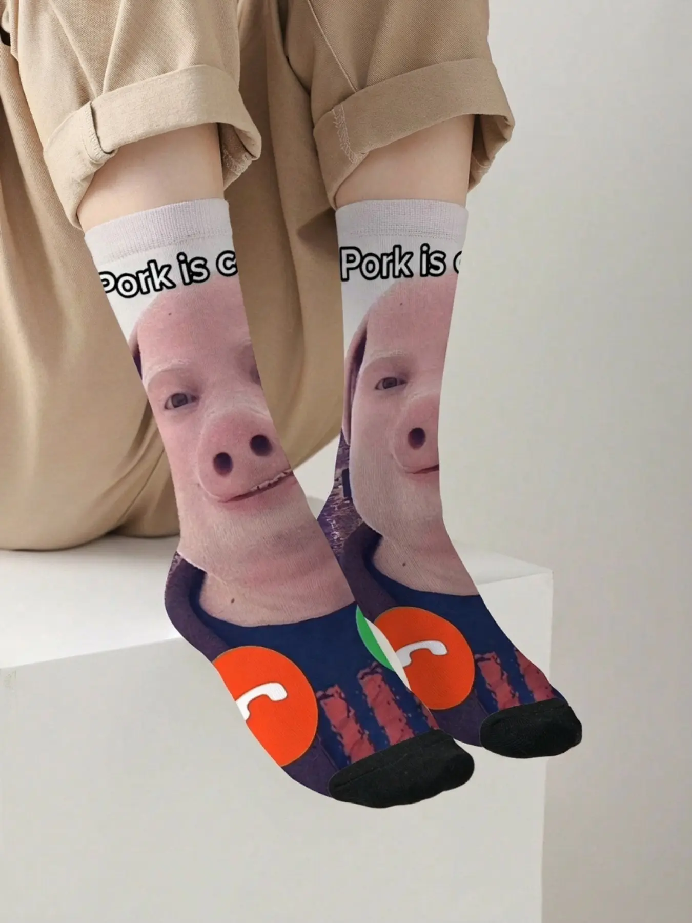 1-Pack of Fun and Unique “Pork is Calling” Knee-High Socks: Funny Pig Design, Colorful Patterns—Perfect for Everyday Wear or as a Gift, Sock Packs