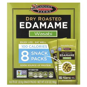Seapoint Farms Dry Roasted Edamame, Wasabi, 8 Snack Packs, 0.79 oz (22.5 g) Each