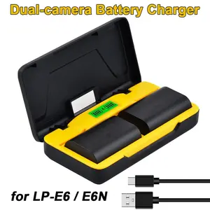 1Pcs LP E6 camera battery charger, supports PD20W fast charging - dual slot simultaneous charging, LCD display charging status for Canon LP E6 battery and compatible with: EOS R7, R6, R5, 6D Mark II, 5D Mark II, 5D Mark III, Photography Camera Accessories